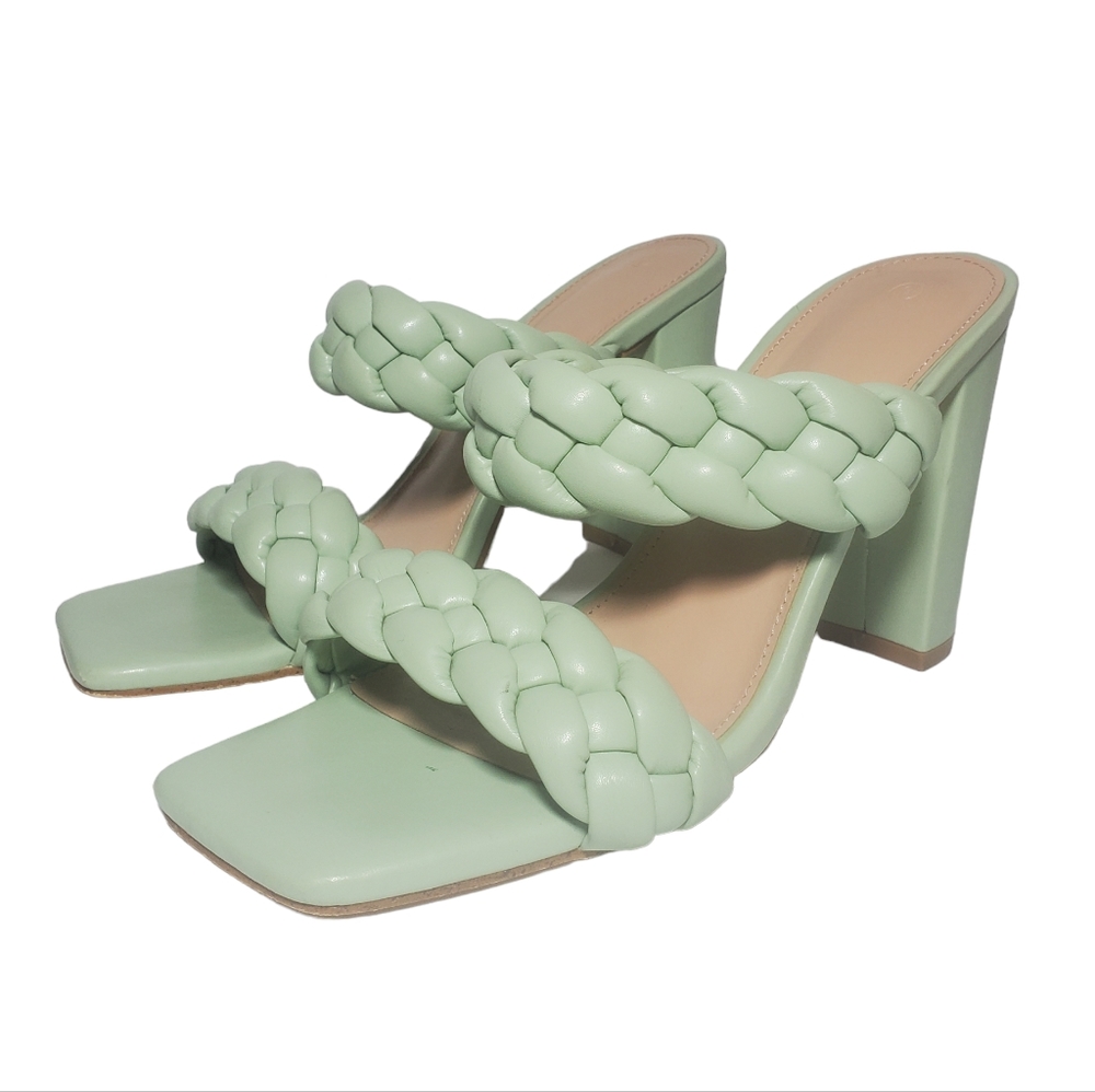 Braided Sandals Square Open Toe Backless Block Heel Strappy Casual - Picture 3 of 9